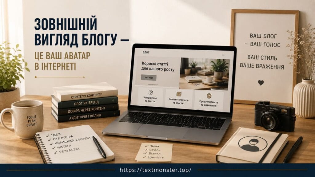 Естетичний дизайн блоґу та робоче місце автора контенту.