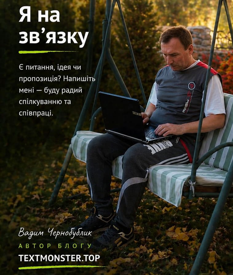Я на зв'язку! Напишіть мені — буду радий спілкуванню та співпраці.