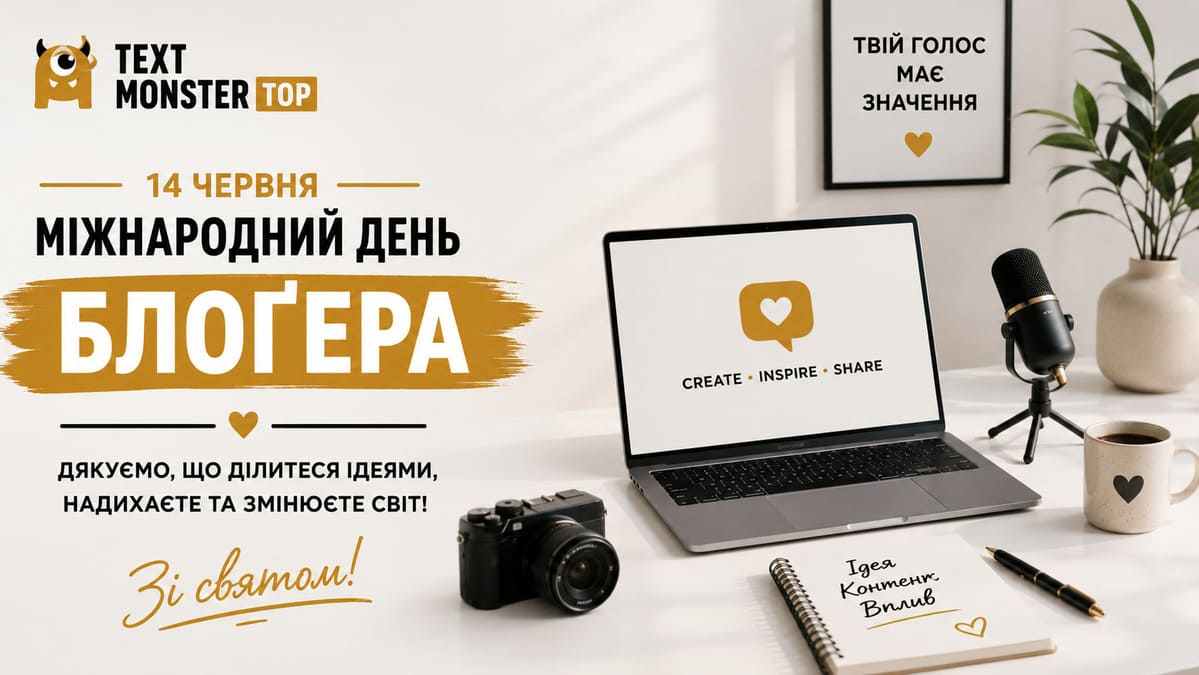 Святковий банер до Міжнародного дня блоґера, робоче місце автора.